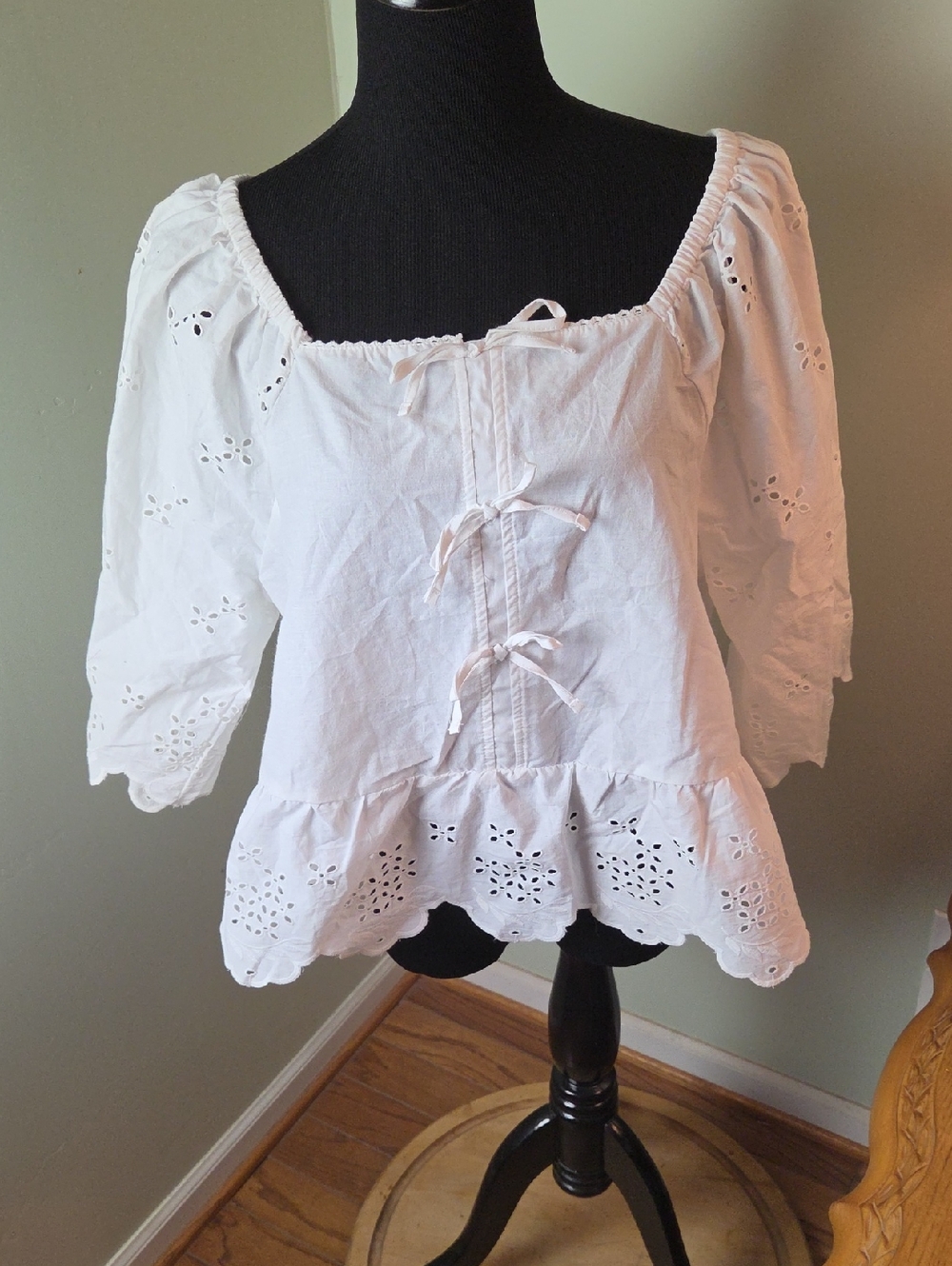 White Eyelet Peasant Summer Top
